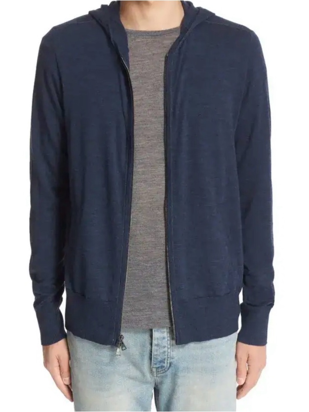 John Varvatos Men's Navy Zip-Front Hoodie Sweater
